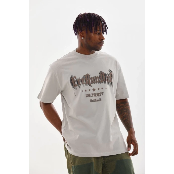 ieg™      Baskılı Oversize T-Shirt - Gri -