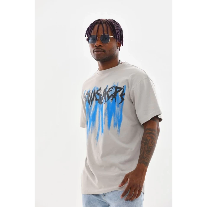 ieg™      Baskılı Oversize T-Shirt - Gri -