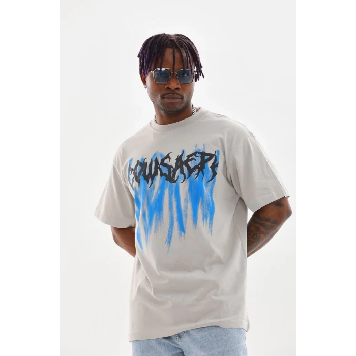 ieg™      Baskılı Oversize T-Shirt - Gri -