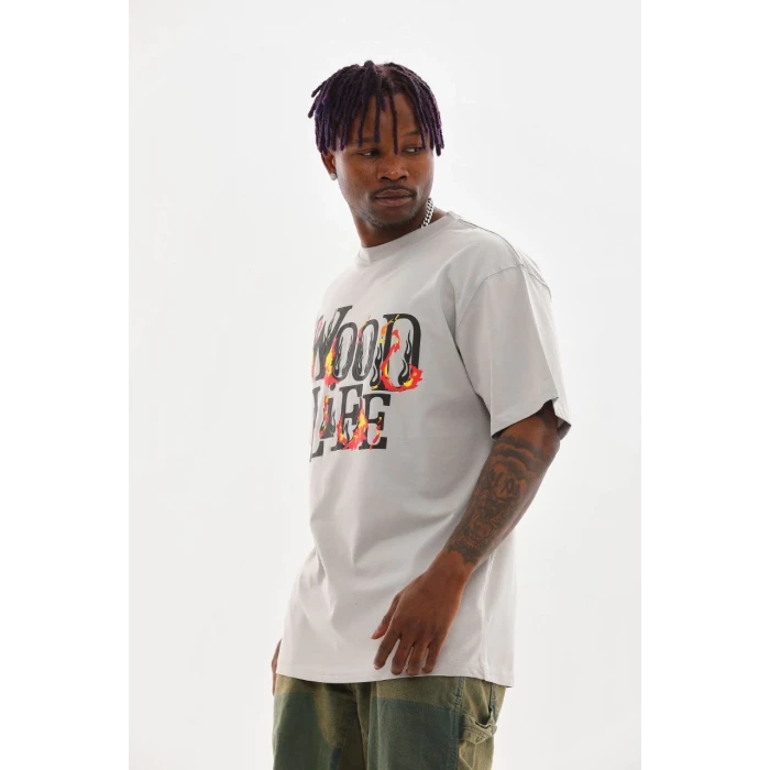 ieg™      Baskılı Oversize T-Shirt - Gri -