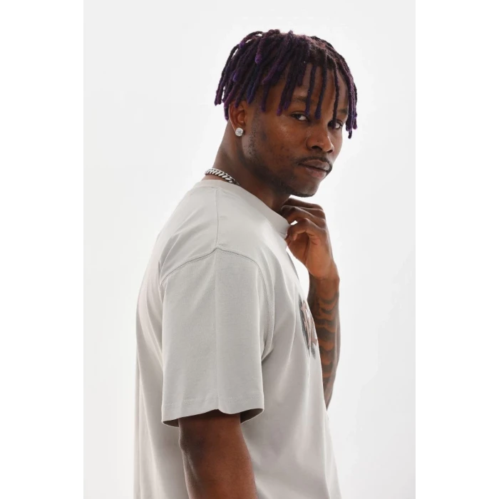 ieg™      Baskılı Oversize T-Shirt - Gri -