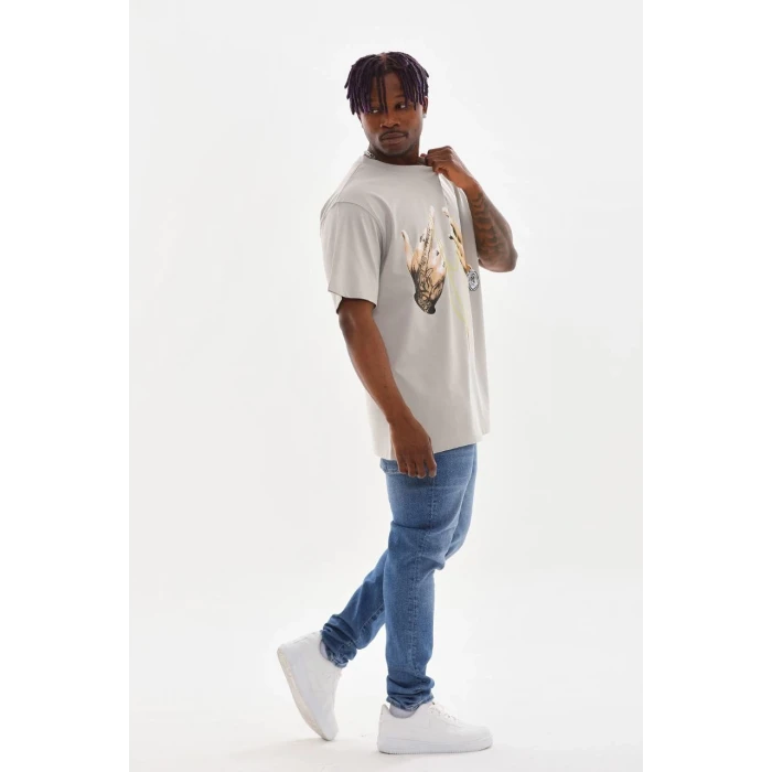 ieg™      Baskılı Oversize T-Shirt - Gri -