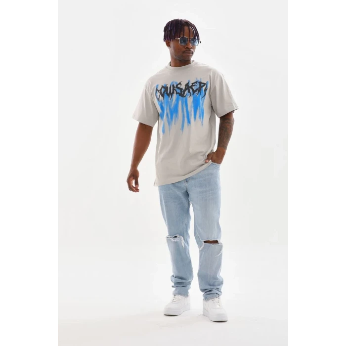 ieg™      Baskılı Oversize T-Shirt - Gri -