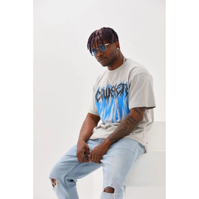 ieg™      Baskılı Oversize T-Shirt - Gri -