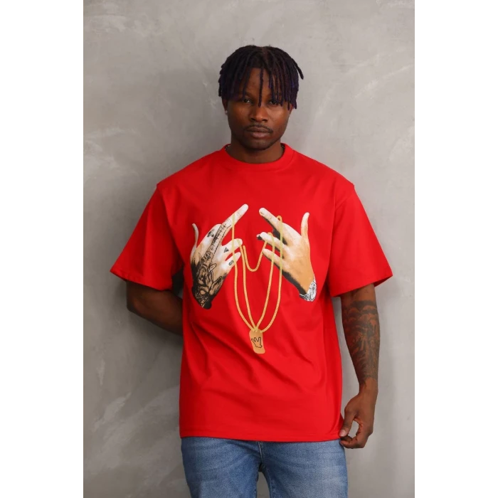 ieg™      Baskılı Oversize T-Shirt - Kırmızı -