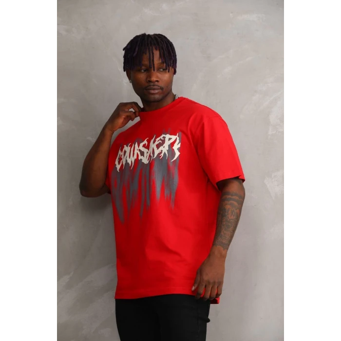 ieg™      Baskılı Oversize T-Shirt - Kırmızı -