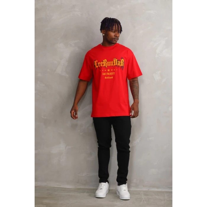 ieg™      Baskılı Oversize T-Shirt - Kırmızı -