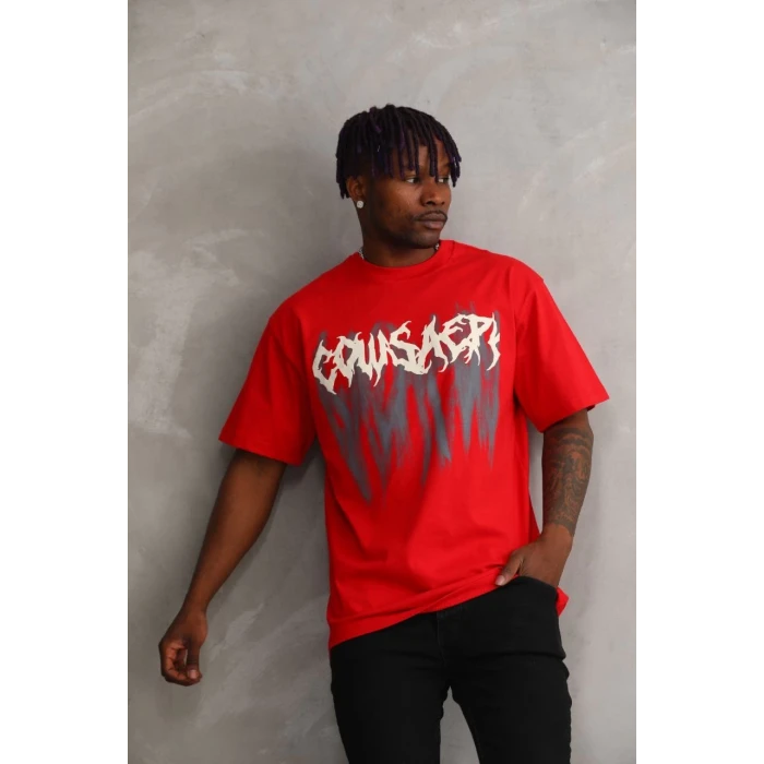 ieg™      Baskılı Oversize T-Shirt - Kırmızı -