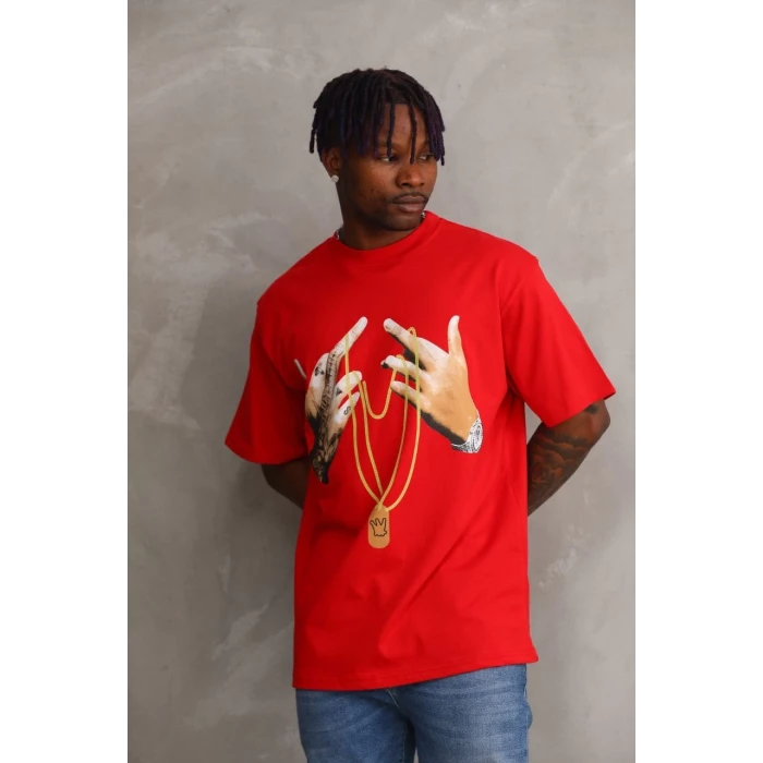 ieg™      Baskılı Oversize T-Shirt - Kırmızı -