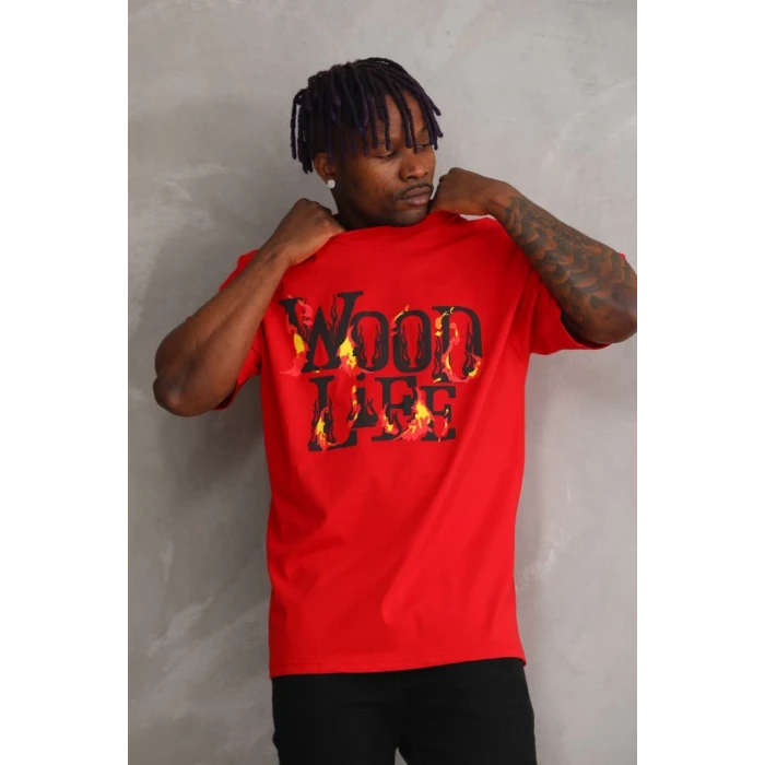 ieg™      Baskılı Oversize T-Shirt - Kırmızı -