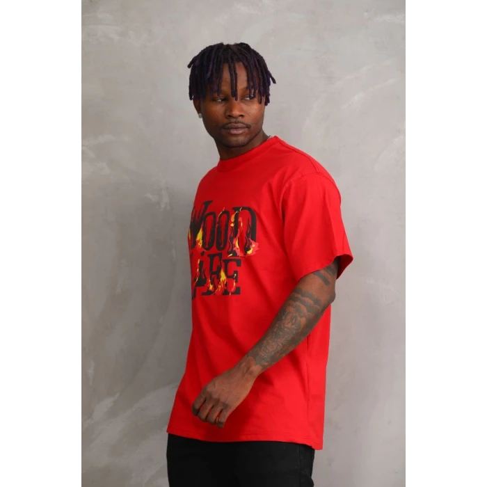 ieg™      Baskılı Oversize T-Shirt - Kırmızı -