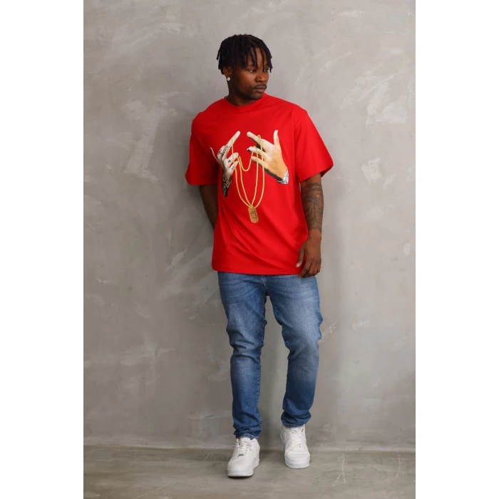 ieg™      Baskılı Oversize T-Shirt - Kırmızı -