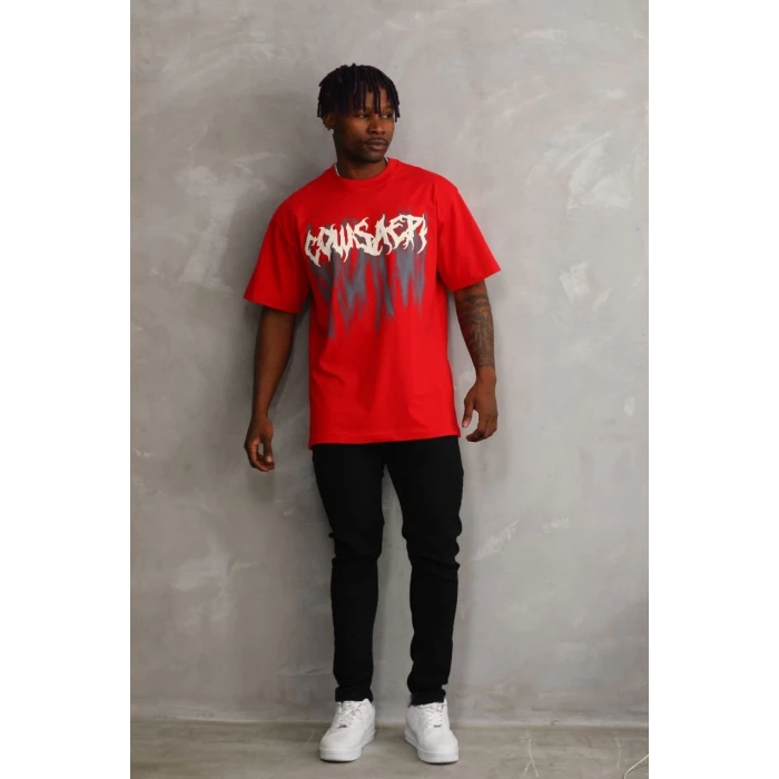 ieg™      Baskılı Oversize T-Shirt - Kırmızı -