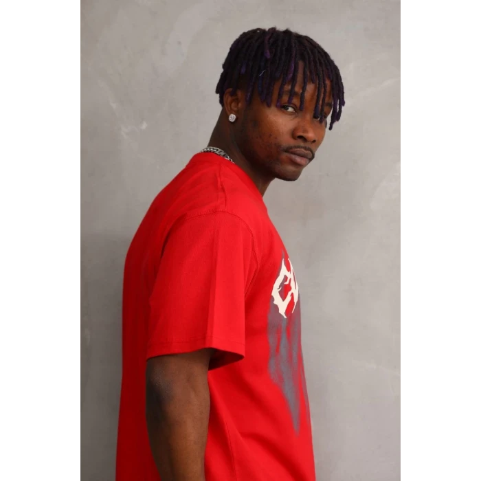 ieg™      Baskılı Oversize T-Shirt - Kırmızı -