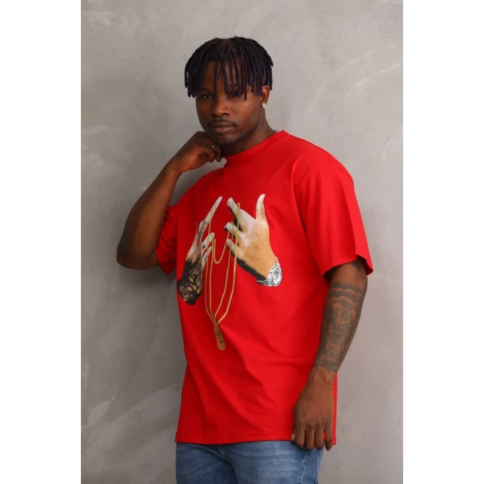 ieg™      Baskılı Oversize T-Shirt - Kırmızı -