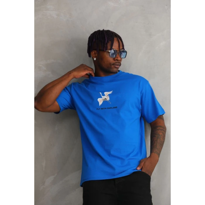 ieg™      Baskılı Oversize T-Shirt - Mavi -