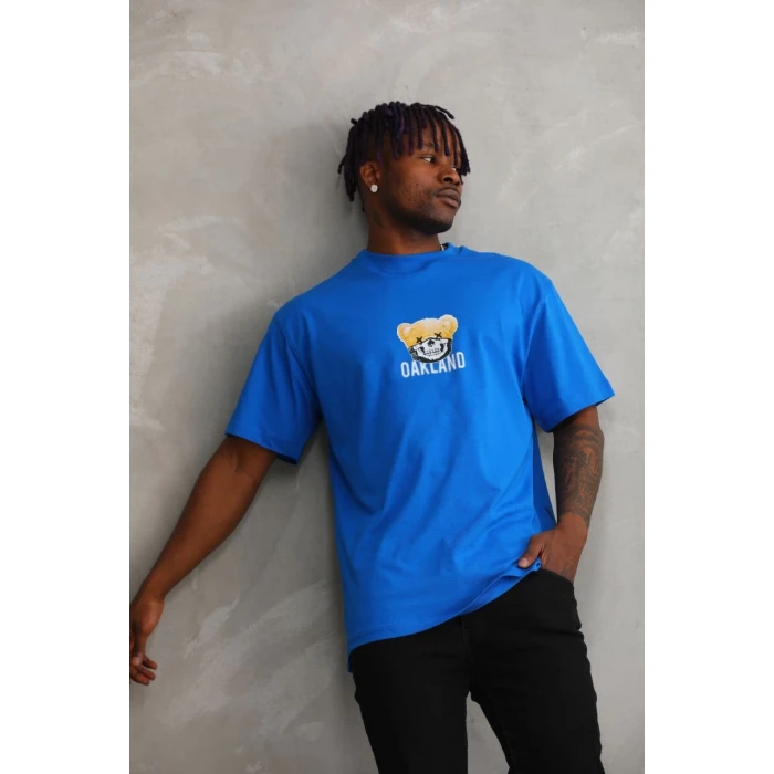 ieg™      Baskılı Oversize T-Shirt - Mavi -