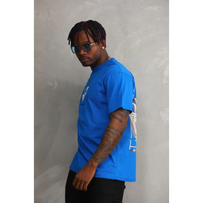 ieg™      Baskılı Oversize T-Shirt - Mavi -