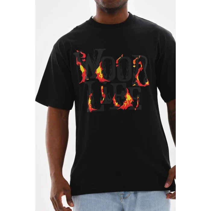 ieg™      Baskılı Oversize T-Shirt - Siyah -