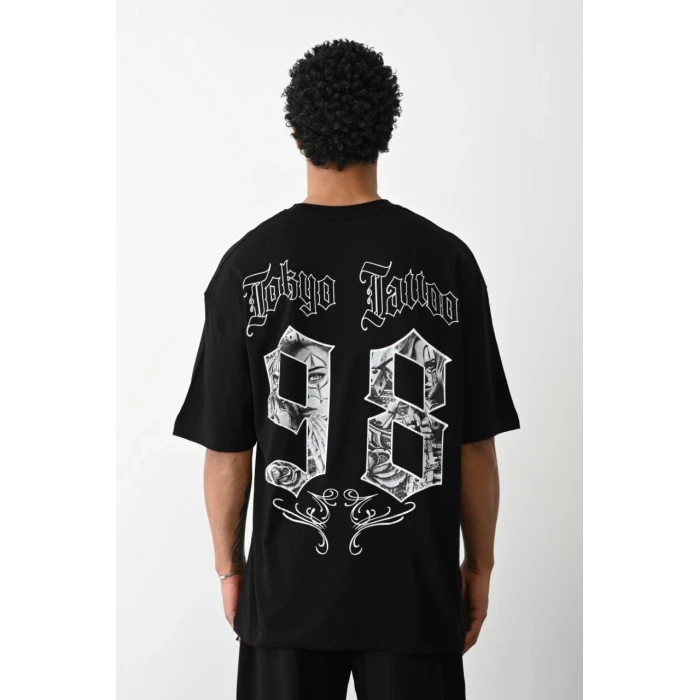ieg™      Baskılı Oversize T-Shirt - Siyah -
