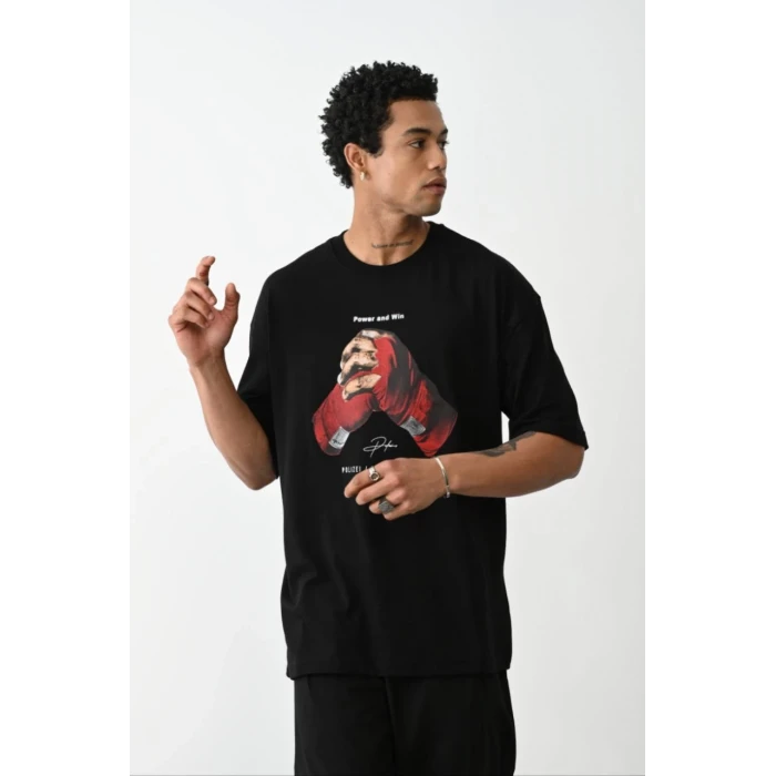 ieg™      Baskılı Oversize T-Shirt - Siyah -