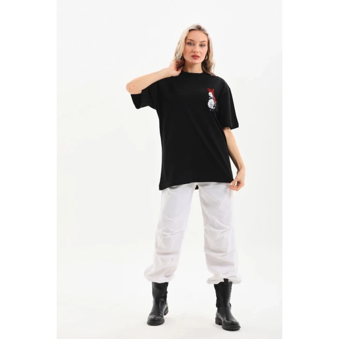 ieg™      Baskılı Oversize T-Shirt - Siyah -