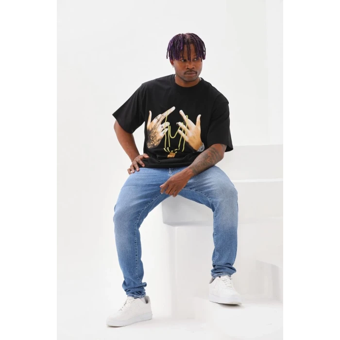 ieg™      Baskılı Oversize T-Shirt - Siyah -