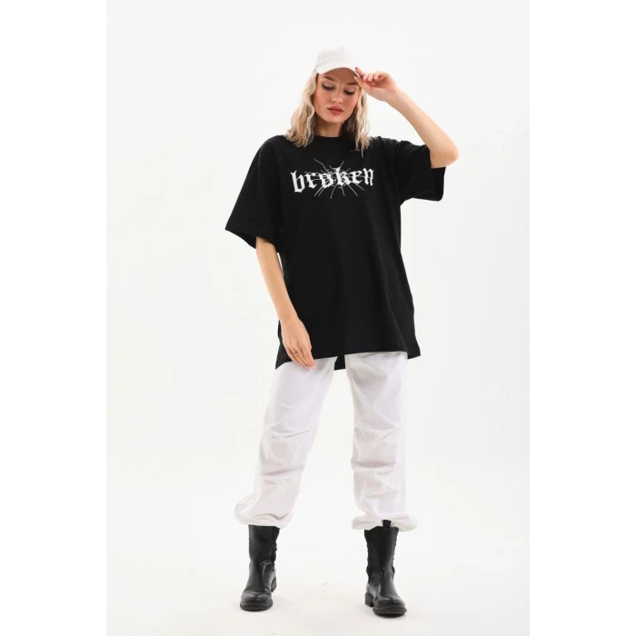ieg™      Baskılı Oversize T-Shirt - Siyah -