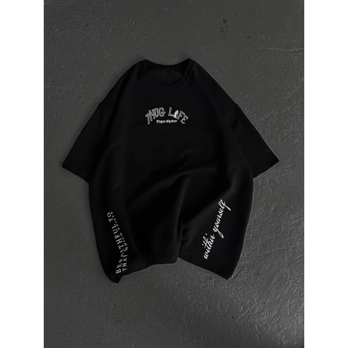 ieg™      Baskılı Oversize T-Shirt - Siyah -