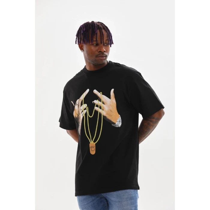 ieg™      Baskılı Oversize T-Shirt - Siyah -