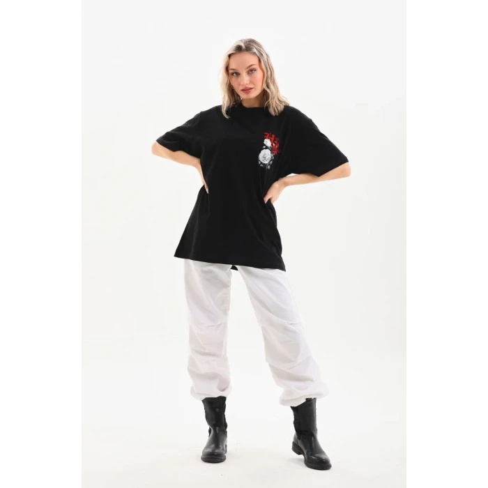 ieg™      Baskılı Oversize T-Shirt - Siyah -