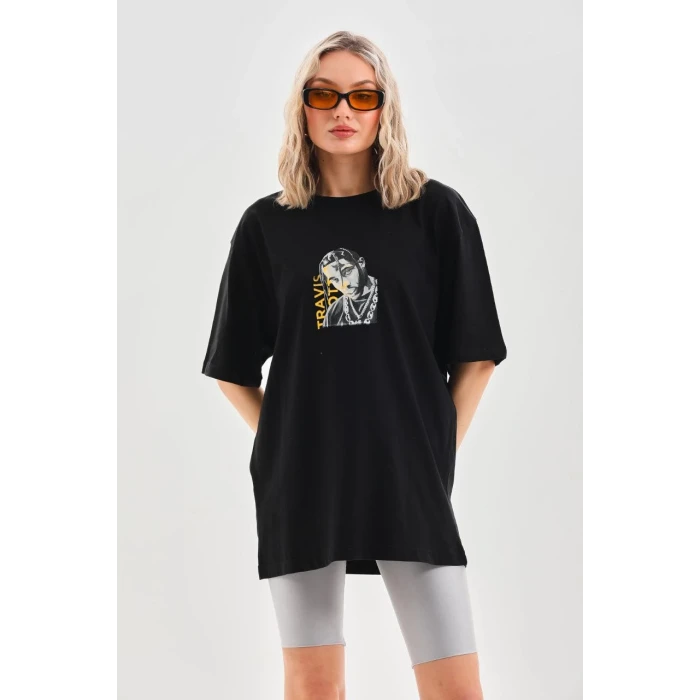 ieg™      Baskılı Oversize T-Shirt - Siyah -