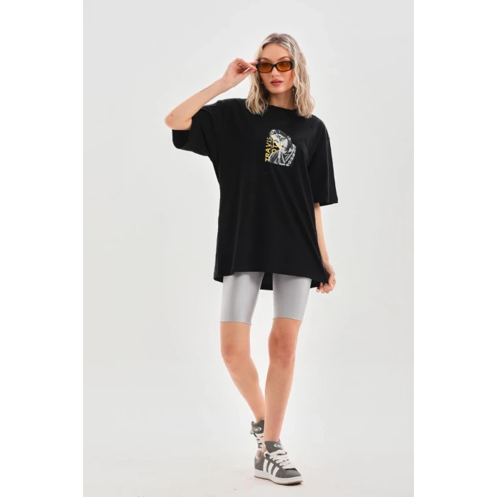 ieg™      Baskılı Oversize T-Shirt - Siyah -