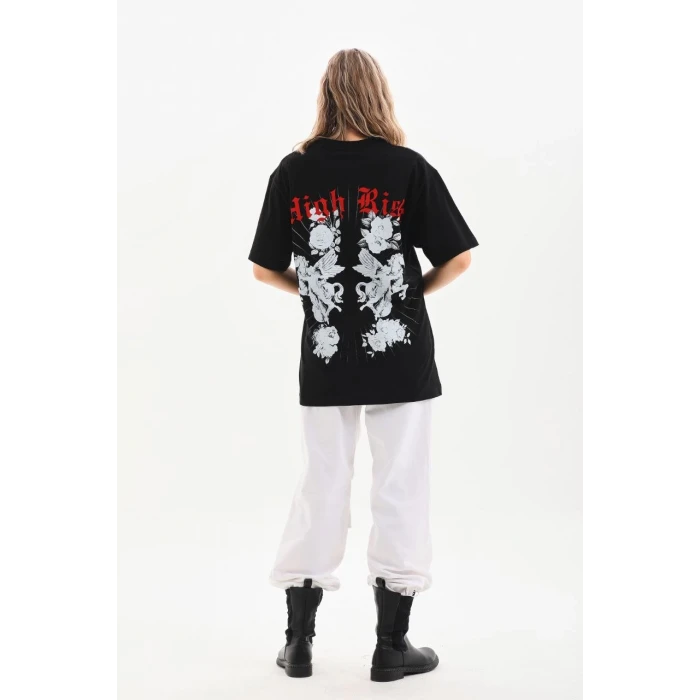 ieg™      Baskılı Oversize T-Shirt - Siyah -