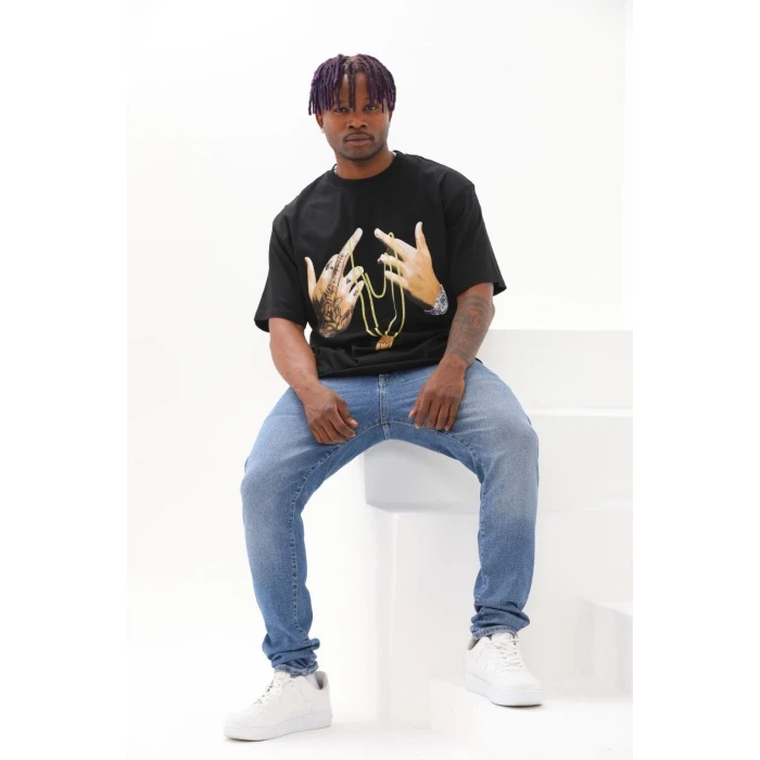 ieg™      Baskılı Oversize T-Shirt - Siyah -