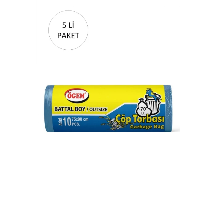 ieg™ Battal Boy Çöp Torbası 75 x 90 cm 10 Lu Rulo x 5 Paket = 50 Adet (Mavi)