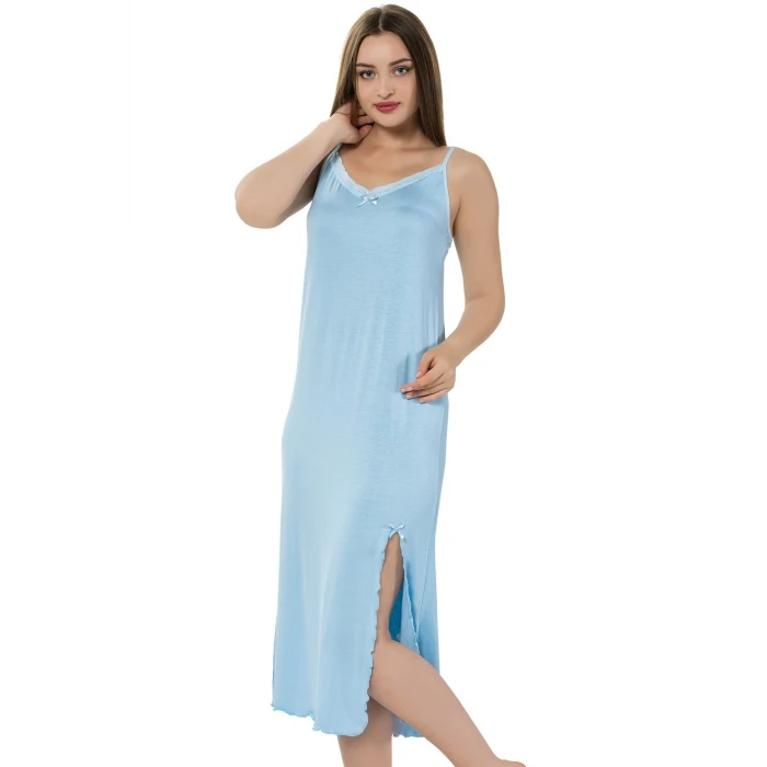 ieg ™ Bayan İp Askılı Uzun Gecelik Mavi