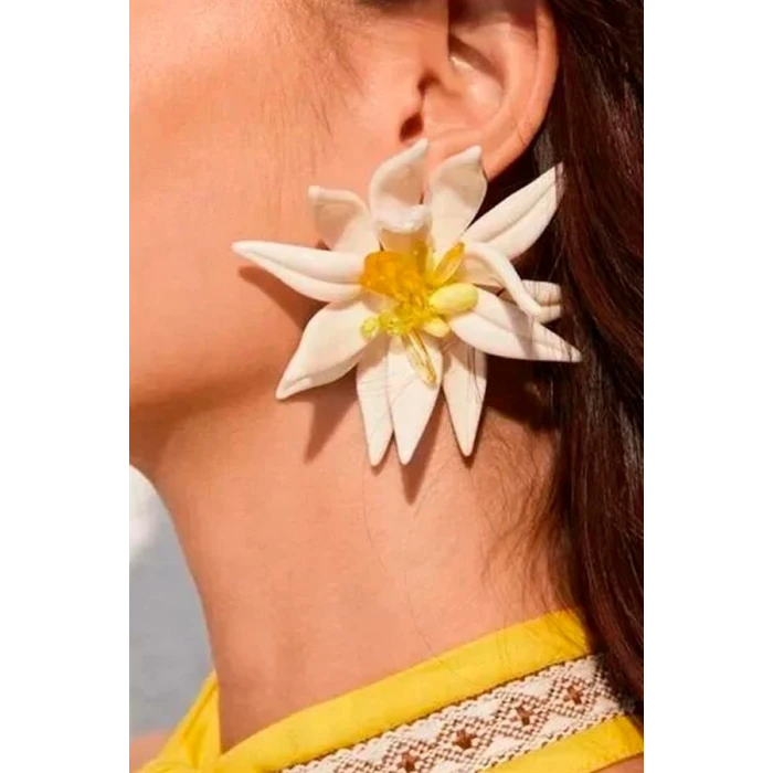 ieg™ Beyaz Çiçek Küpe - Beyaz