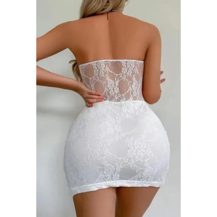 ieg ™ Beyaz Dantel İşlemeli Göğüs Dekolteli Seksi 5081