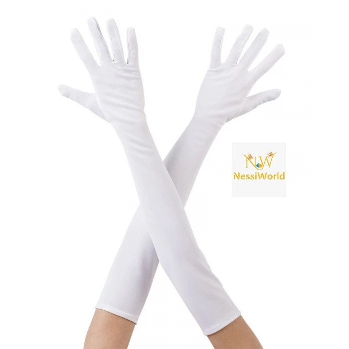 ieg™ Beyaz Renk Dirseğe Kadar Uzun Kumaş Eldiven 40 cm