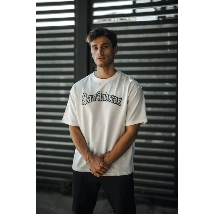 ieg™      Bisiklet Yaka Baskılı Oversize T-Shirt - Beyaz -