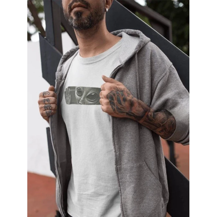 ieg™      Bisiklet Yaka Baskılı Oversize T-Shirt - Beyaz -