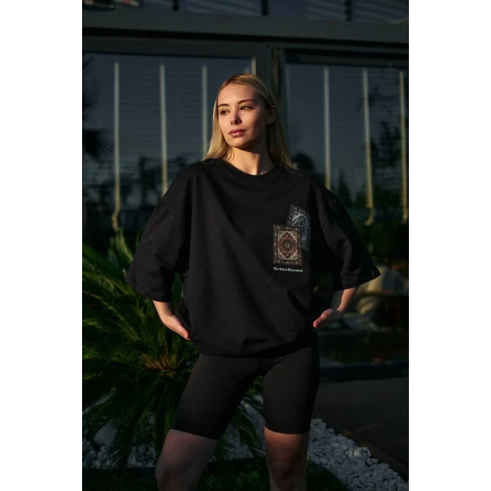 ieg™      Bisiklet Yaka Baskılı Oversize T-Shirt - Siyah -