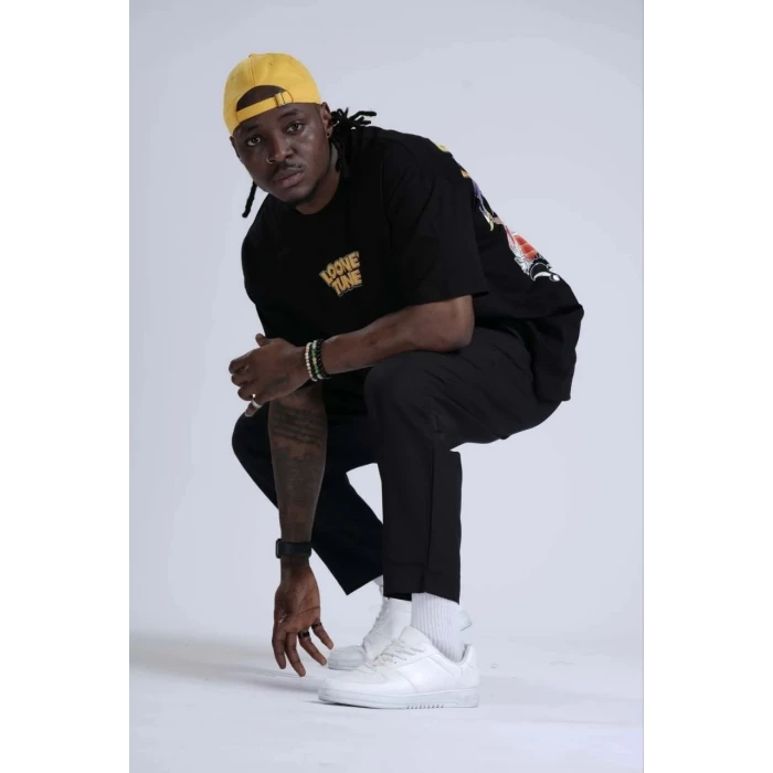 ieg™      Bisiklet Yaka Baskılı Oversize T-Shirt - Siyah -