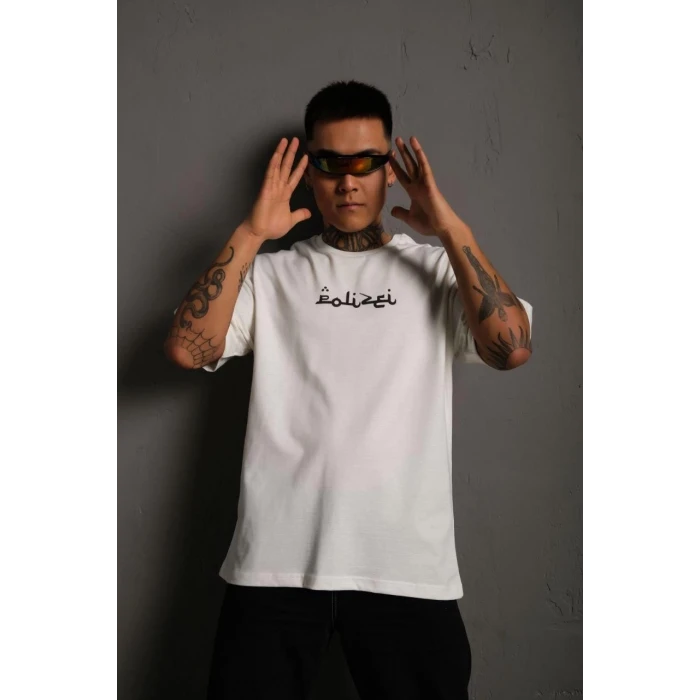 ieg™      Bisiklet Yakalı Sırt Baskılı Oversize T-Shirt - Beyaz -