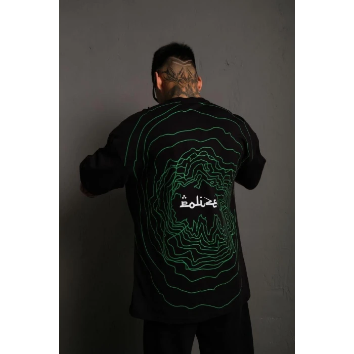 ieg™      Bisiklet Yakalı Sırt Baskılı Oversize T-Shirt - Siyah -