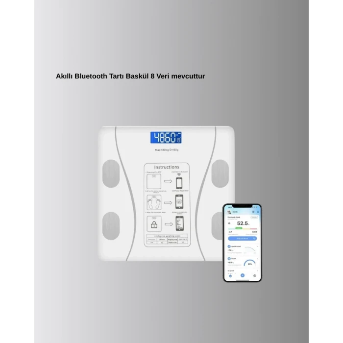ieg™ Bluetooth Akıllı Tartı – 8 Fonksiyonlu Dijital Baskül 180 Kg Kapasiteli