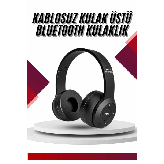 ieg™ Bluetooth Kablosuz Kulaklık Siyah Wireless 5.0 Kulak Üstü Uzun Pil Ömrü