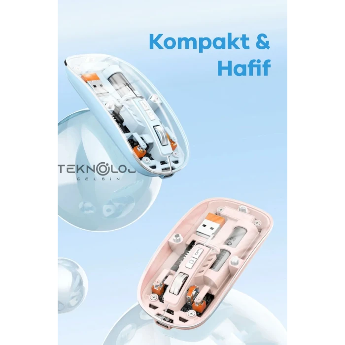 ieg™ Bluetooth USB Çift Modlu Sessiz Mouse, Şeffaf Mıknatıslı Kapaklı, TypeC Şarjlı, DPI Ayarlı, Kablosuz 10m Çekim Mesafeli, Masaüstü Kısayol Tuşlu, Taşınabilir Şarjlı Mouse Siyah