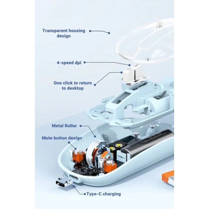 ieg™ Bluetooth USB Çift Modlu Sessiz Mouse, Şeffaf Mıknatıslı Kapaklı, TypeC Şarjlı, DPI Ayarlı, Kablosuz 10m Çekim Mesafeli, Masaüstü Kısayol Tuşlu, Taşınabilir Şarjlı Mouse Siyah